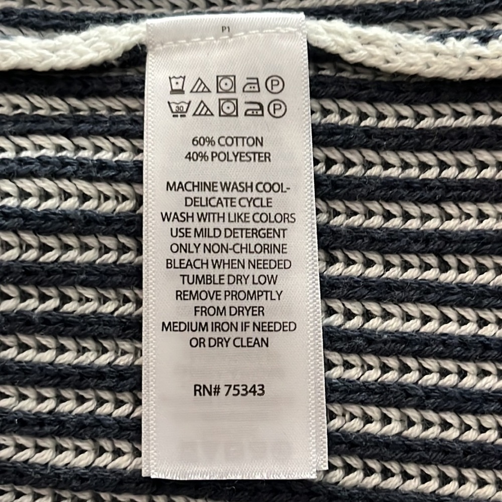 Tahari navy blue and white ribbed open tunic cardigan sweater size S - Picture 4 of 4